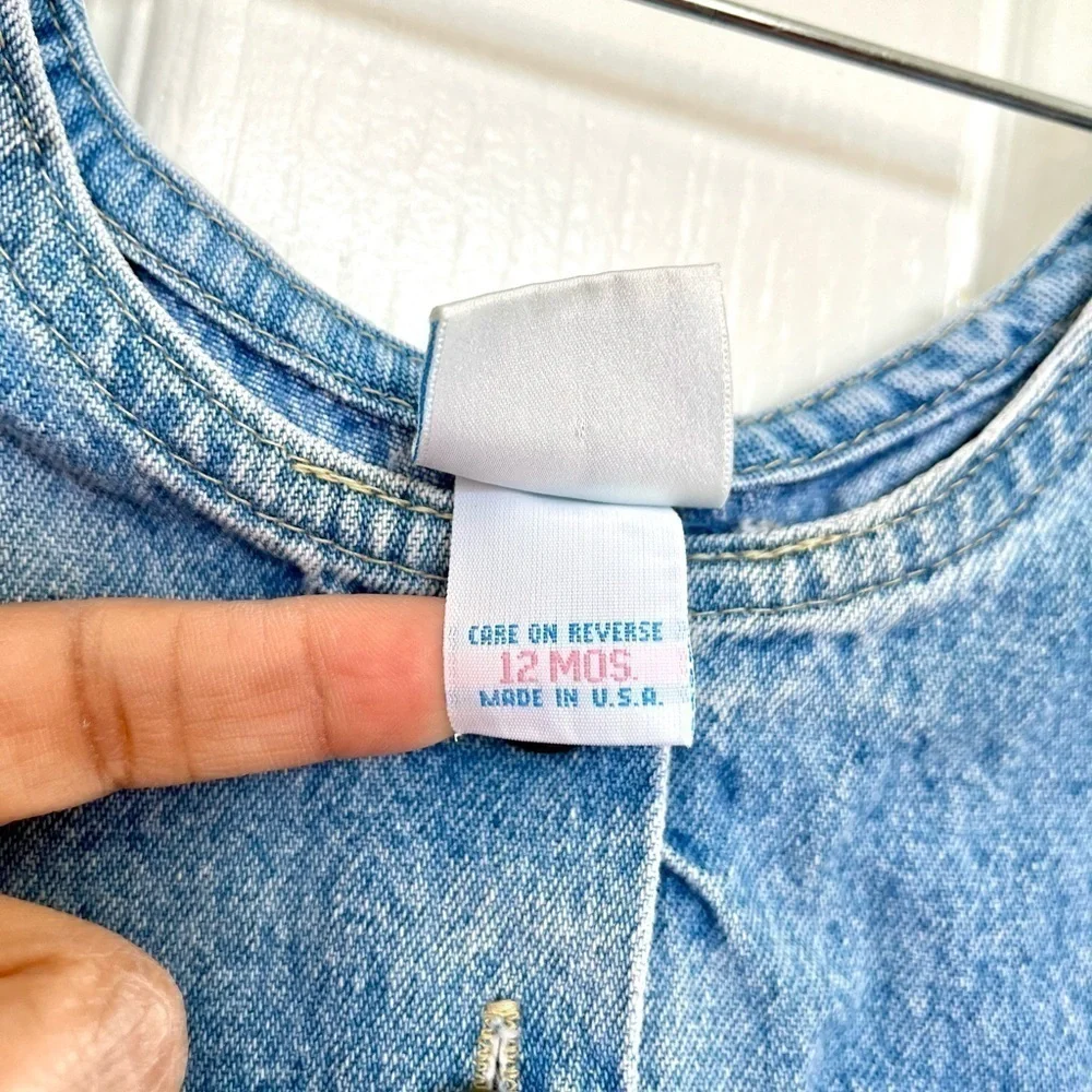 Vintage Oshkosh baby B’gosh denim bubble dress overall jean jumper girl 12M USA - Picture 5 of 9